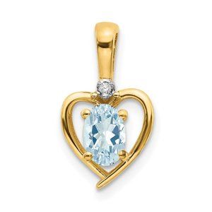 14k Yellow Gold Mini Aquamarine & Diamond Heart Necklace Charm March Birthstone
